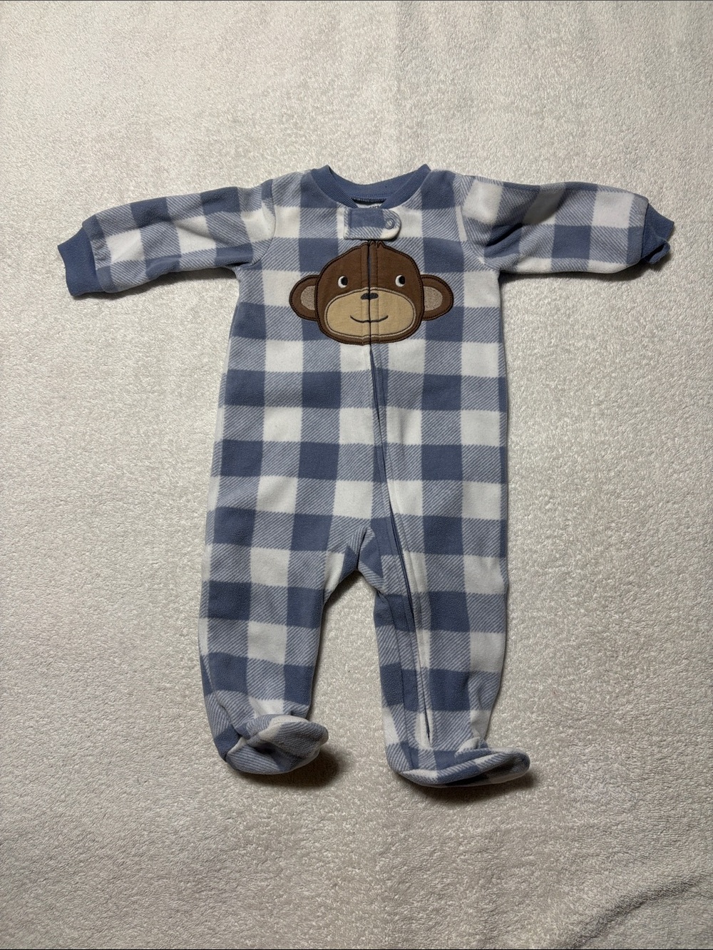 Baby Checkered Footie with Monkey Appliqué